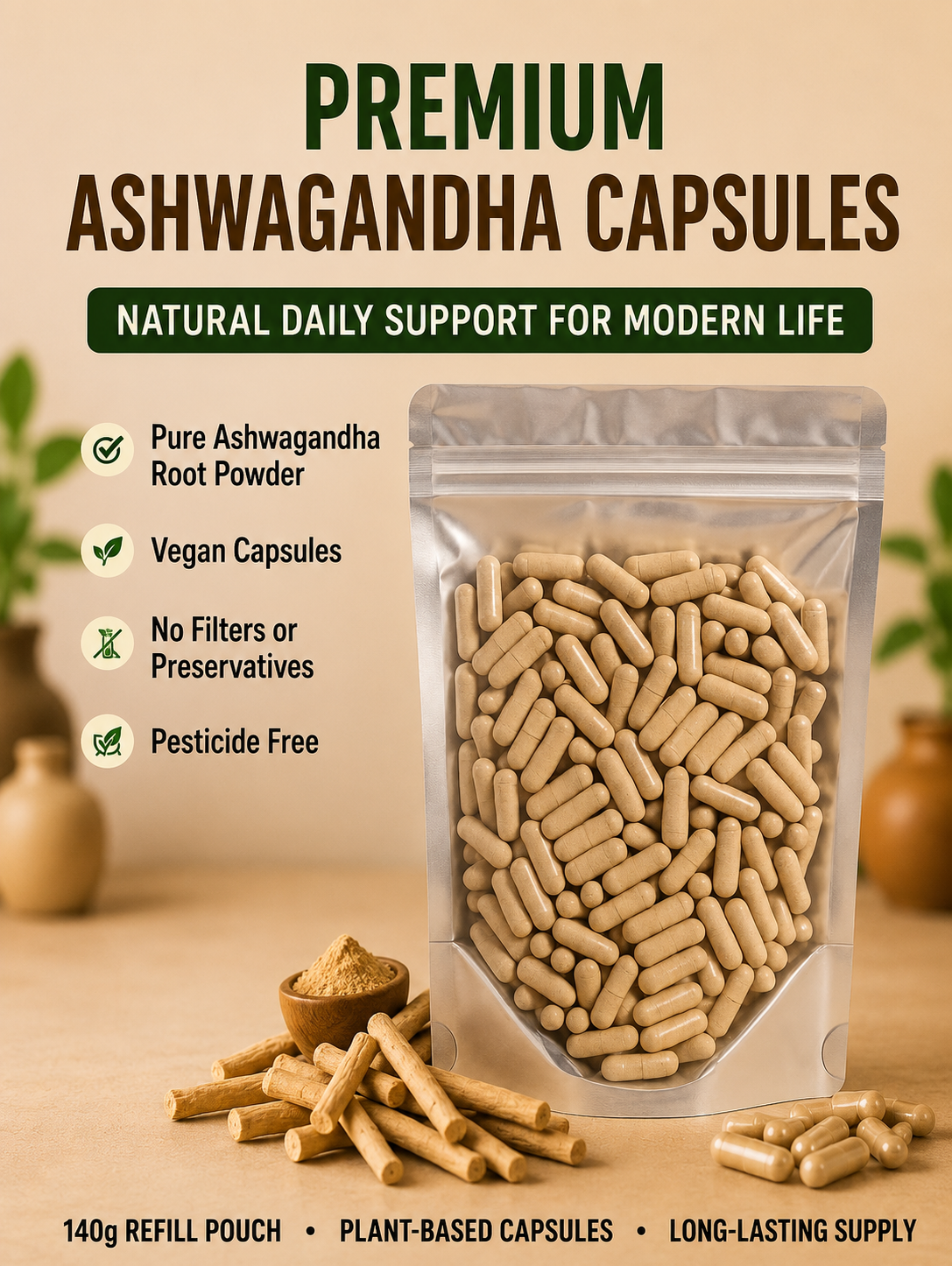 MoringaProducts Ashwagandha capsules 140g