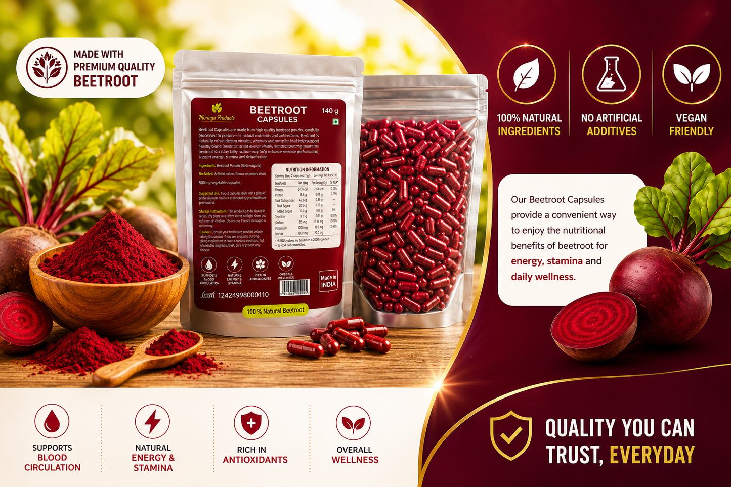 MoringaProducts Beetroot Capsules – 140g