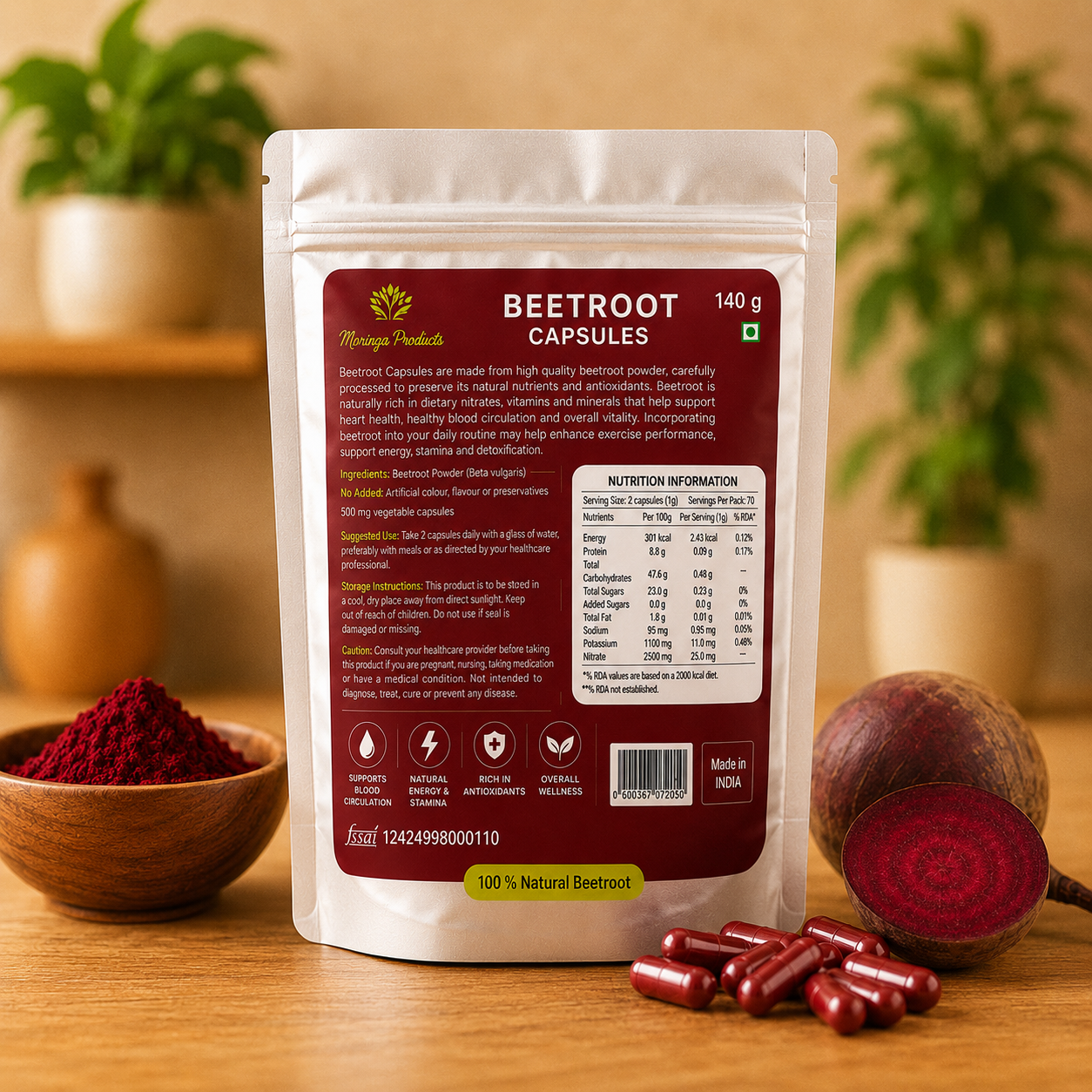 MoringaProducts Beetroot Capsules – 140g